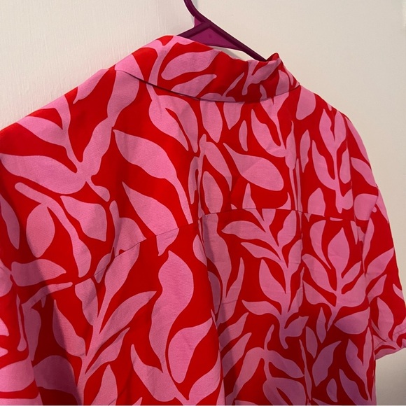 NEW A New Day Women’s Crepe Short Sleeve Button Down Bright Pink Large - Picture 8 of 13